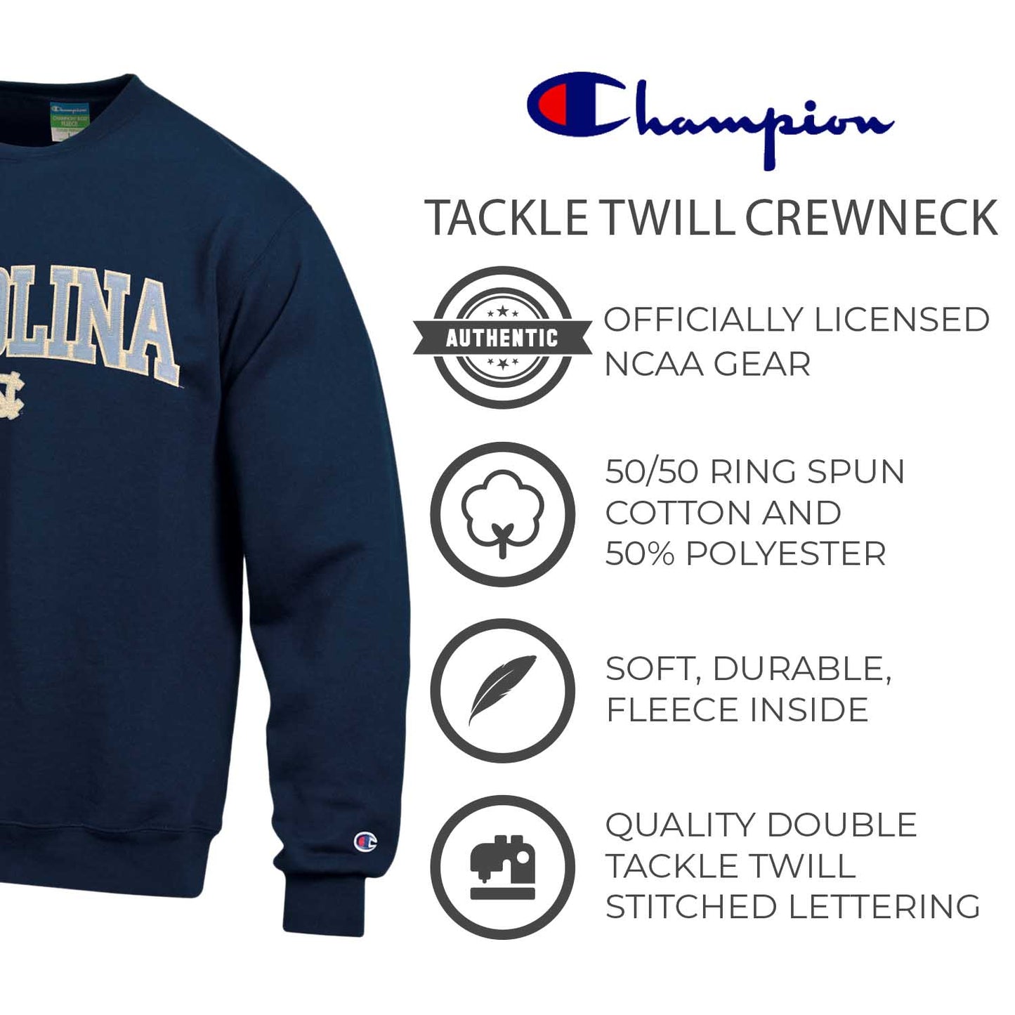 North Carolina Tar Heels Adult Tackle Twill Crewneck - Navy