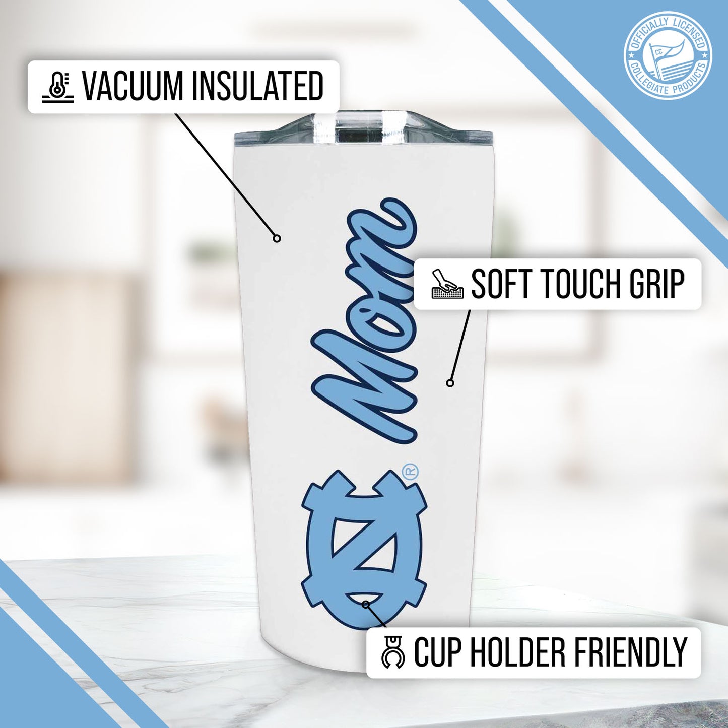 North Carolina Tar Heels NCAA Stainless Steel Travel Tumbler for Mom - White