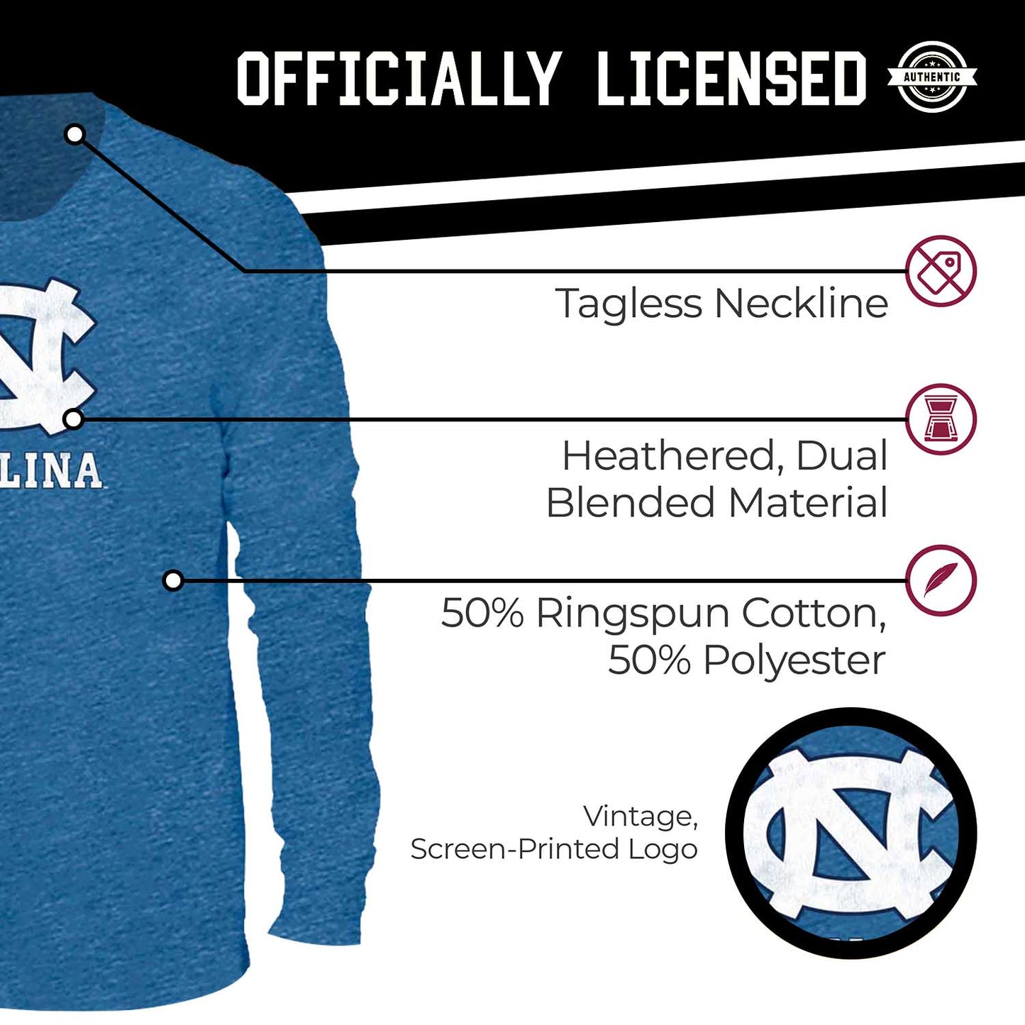 North Carolina Tar Heels NCAA MVP Adult Long-Sleeve Shirt - Carolina Blue