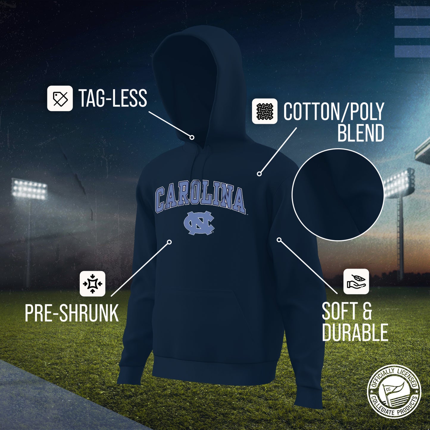 North Carolina Tar Heels Adult Arch & Logo Soft Style Gameday Hooded Sweatshirt - Navy
