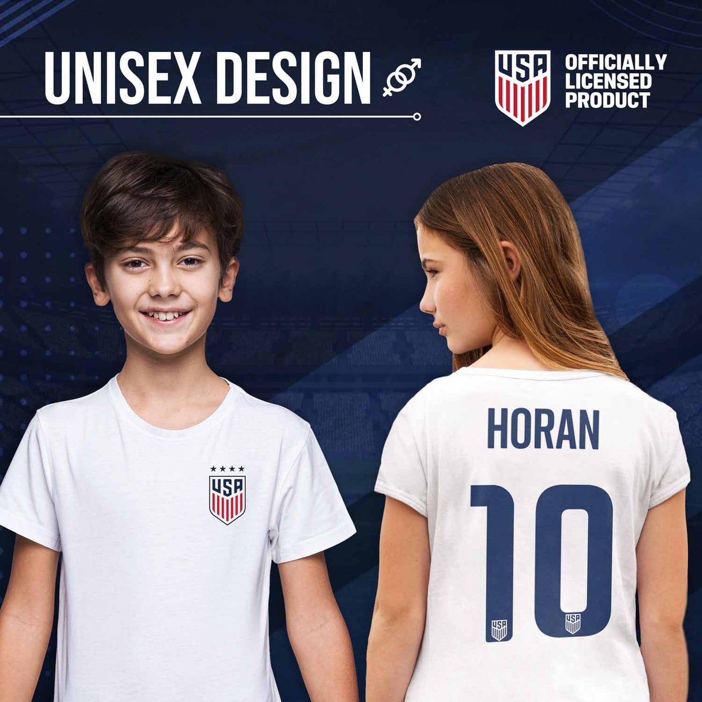 USA National Team The Victory Officially Licensed Youth US Women's National Soccer Team Lindsey Horan Name & Number T-Shirt - White #10