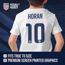 USA National Team The Victory Officially Licensed Youth US Women's National Soccer Team Lindsey Horan Name & Number T-Shirt - White #10