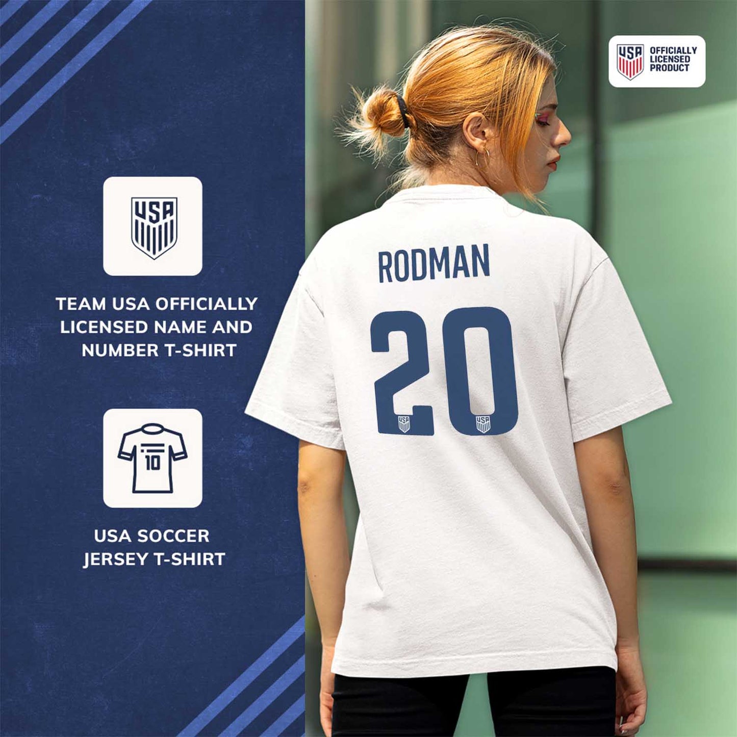 USA National Team The Victory Officially Licensed US Adult Women's National Soccer Team Trinity Rodman Name & Number T-Shirt - White #20