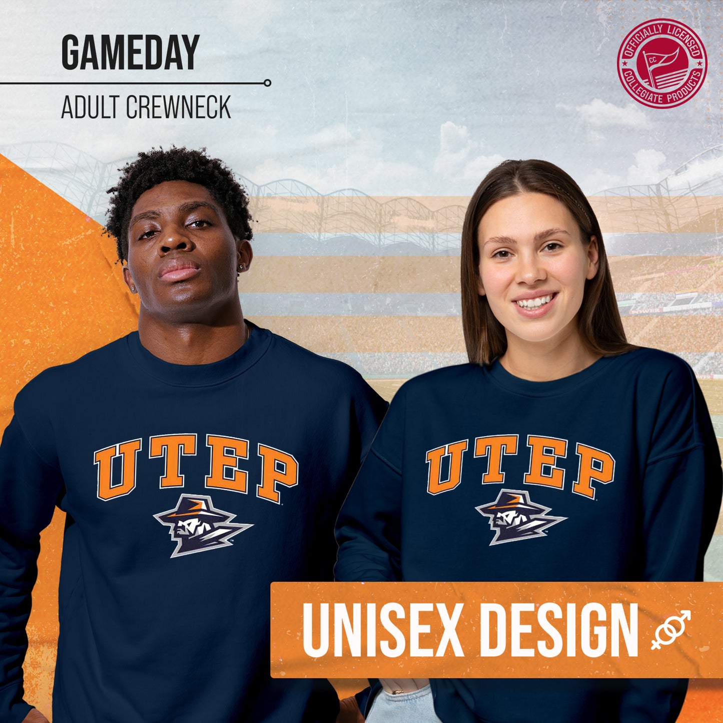UTEP Miners Adult Arch & Logo Soft Style Gameday Crewneck Sweatshirt - Navy