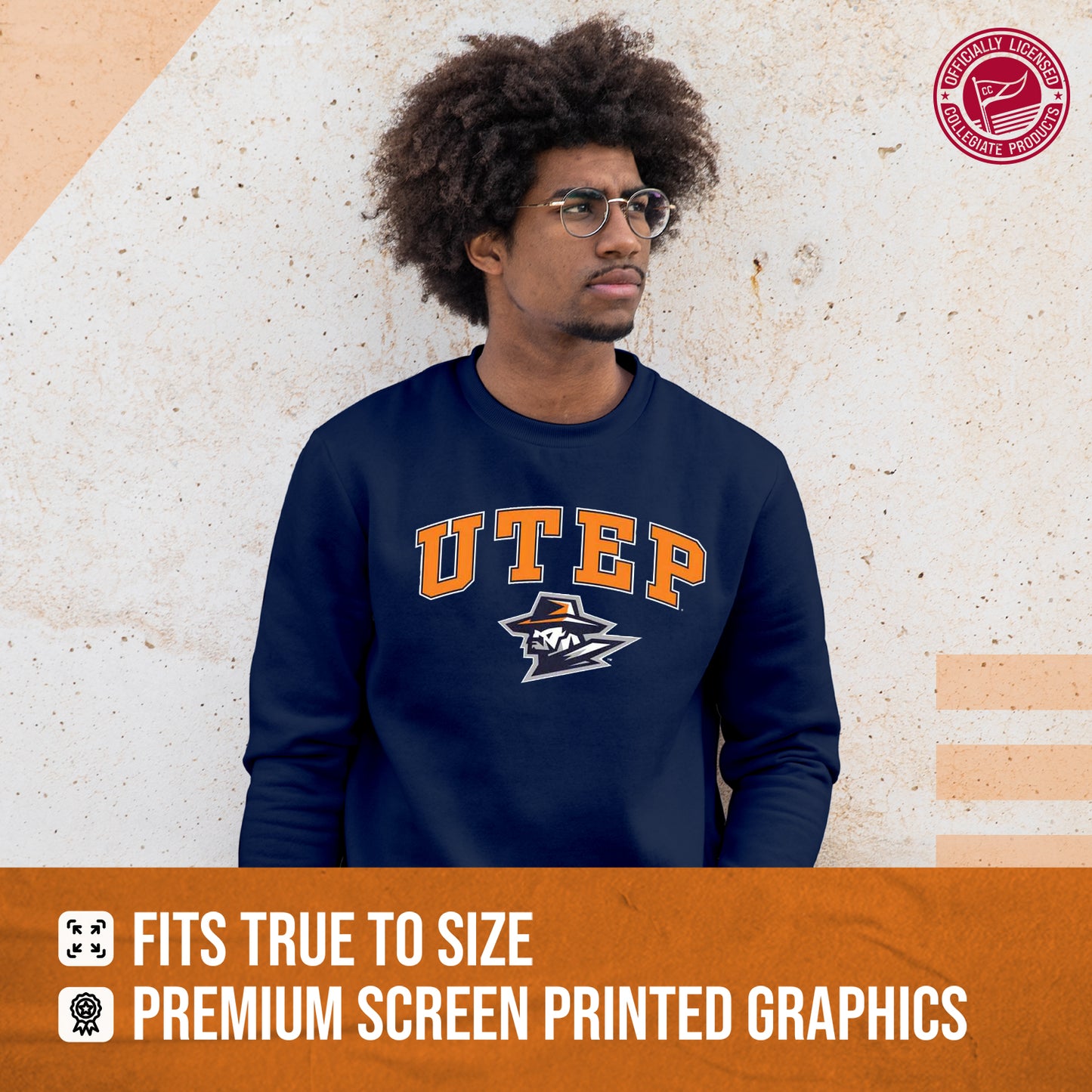 UTEP Miners Adult Arch & Logo Soft Style Gameday Crewneck Sweatshirt - Navy