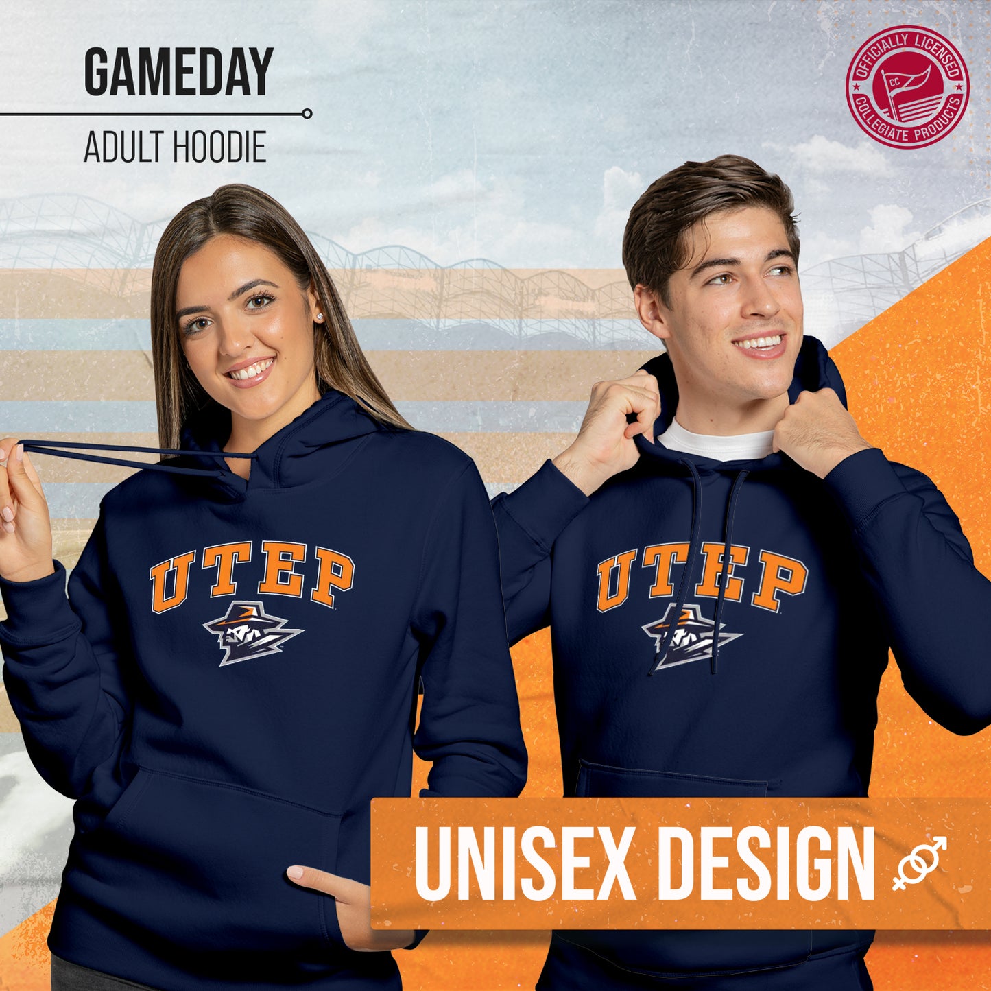 UTEP Miners Adult Arch & Logo Soft Style Gameday Hooded Sweatshirt - Navy