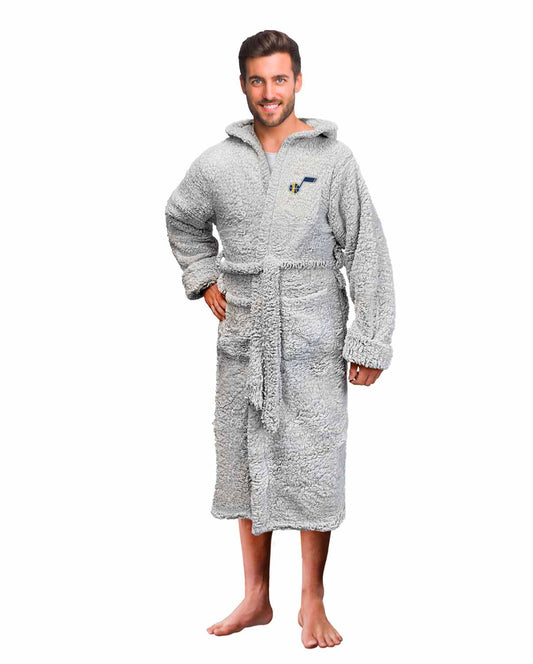 Utah Jazz NBA Adult Plush Hooded Robe with Pockets - Gray