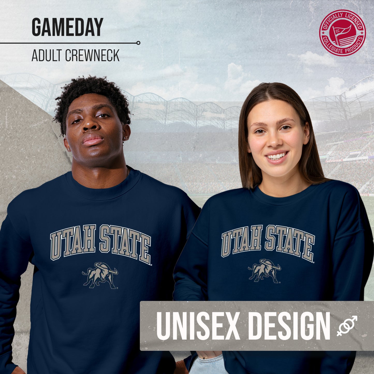 Utah State Aggies Adult Arch & Logo Soft Style Gameday Crewneck Sweatshirt - Navy