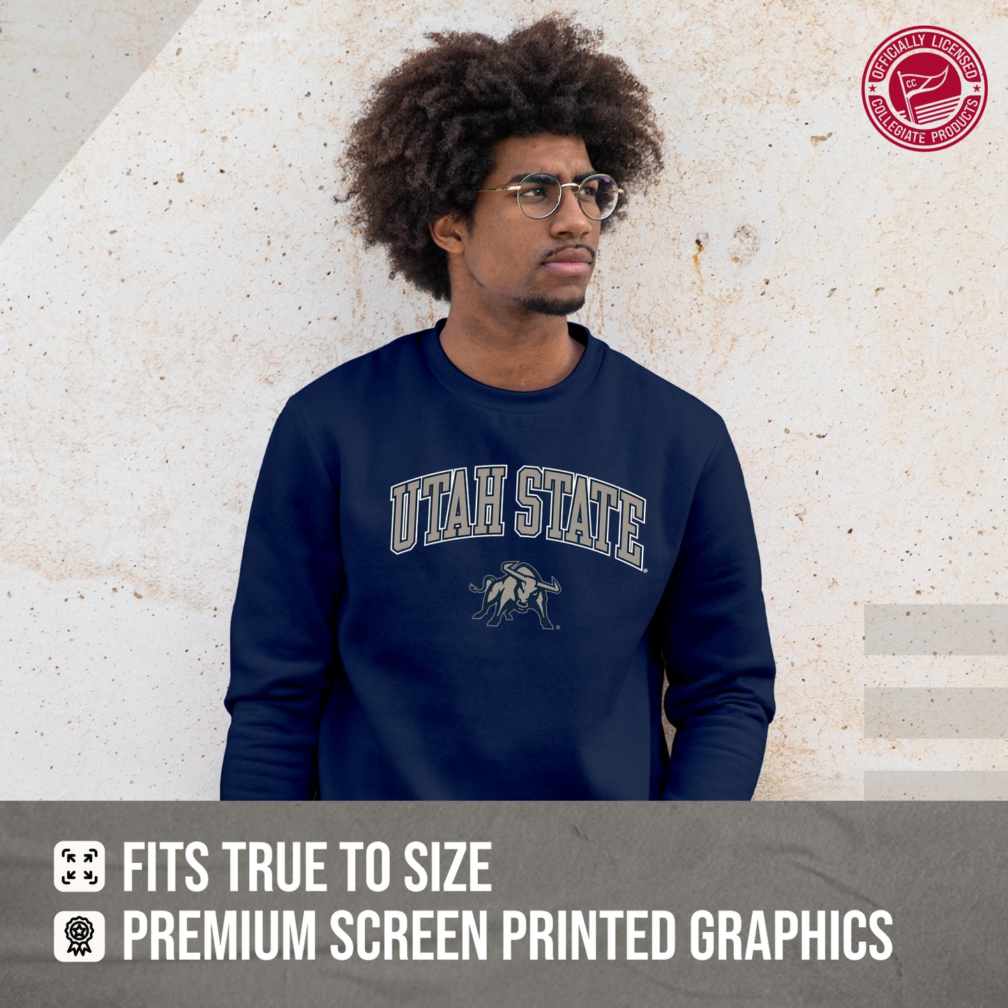 Utah State Aggies Adult Arch & Logo Soft Style Gameday Crewneck Sweatshirt - Navy