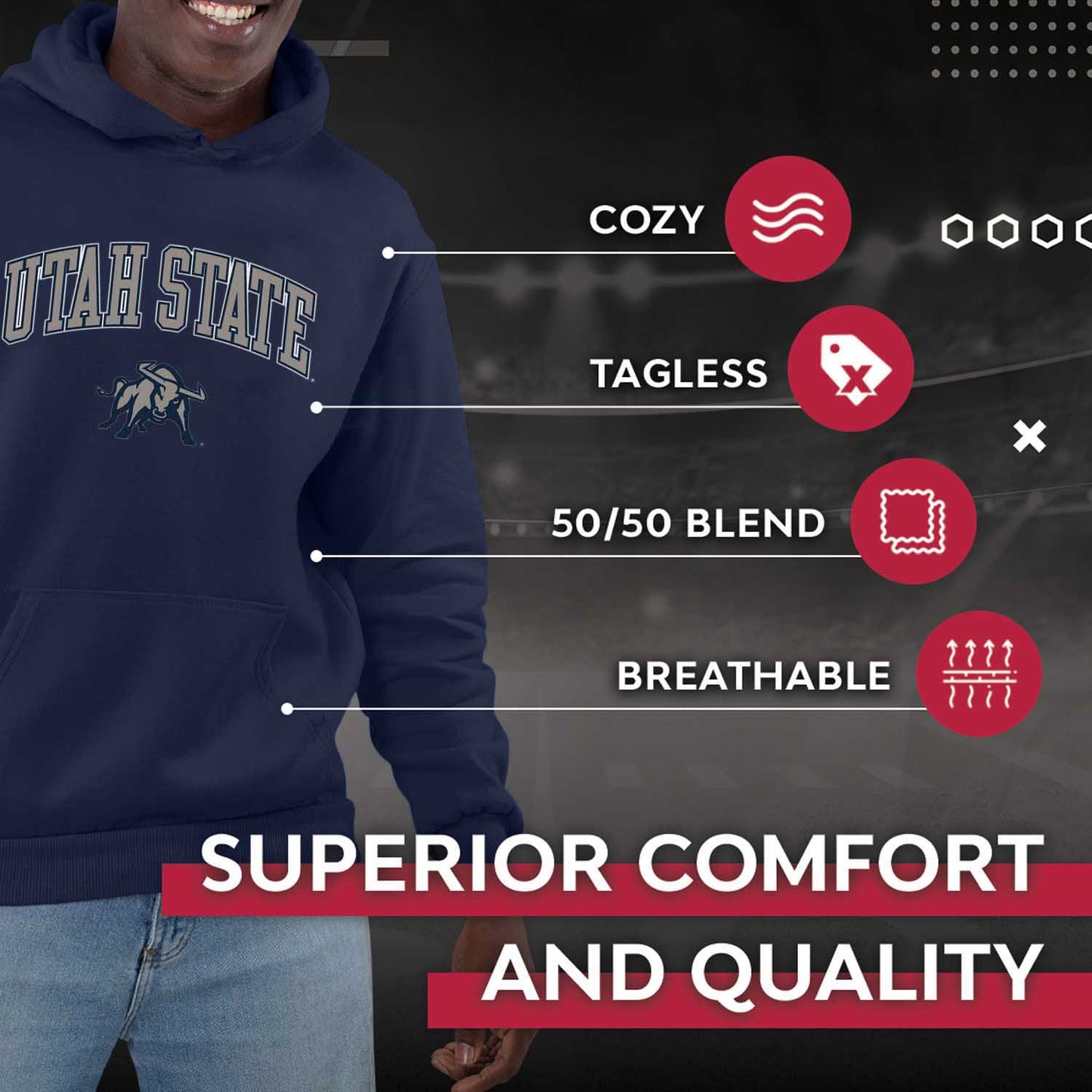 Utah State Aggies Adult Arch & Logo Soft Style Gameday Hooded Sweatshirt - Navy