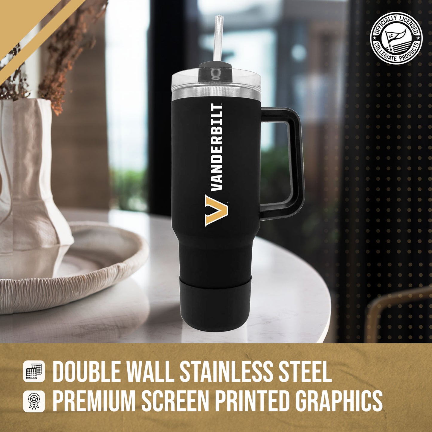 Vanderbilt Commodores College & University 40 oz Travel Tumbler With Handle - Black