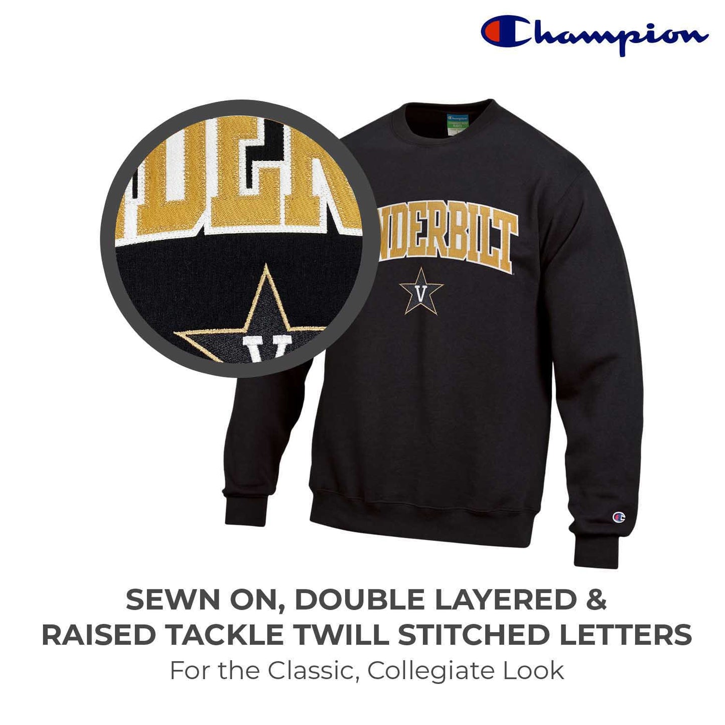 Vanderbilt Commodores Adult Tackle Twill Crewneck - Black