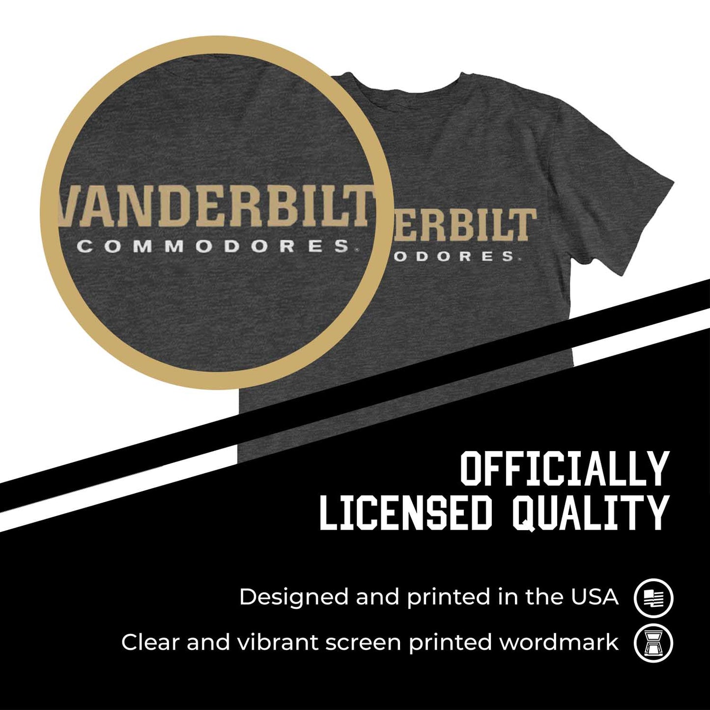 Vanderbilt Commodores Campus Colors NCAA Adult Cotton Blend Charcoal Tagless T-Shirt - Charcoal