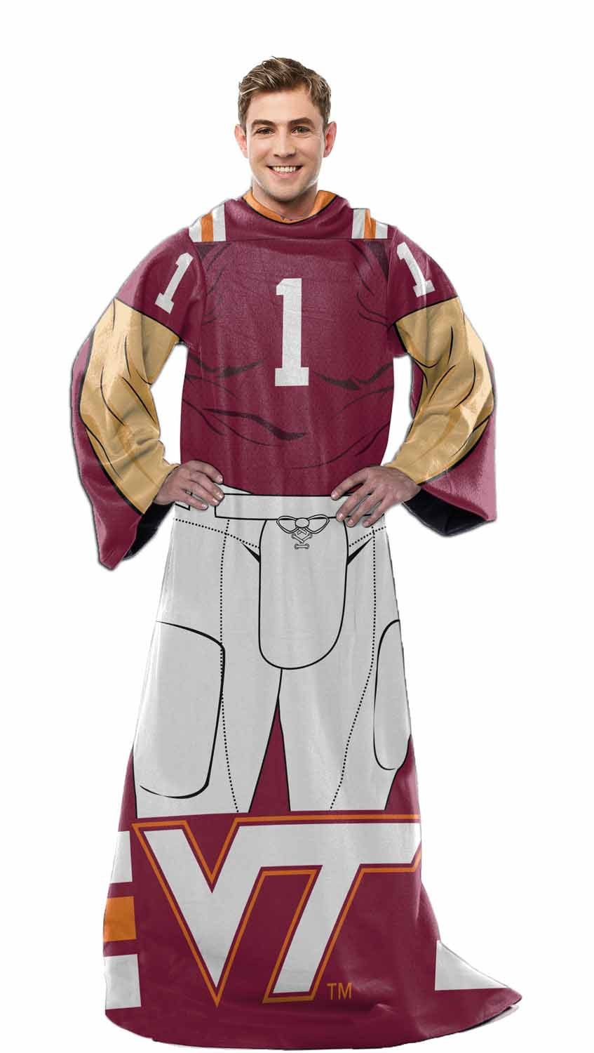 Virginia Tech Hokies NCAA Team Wearable Blanket with Sleeves - Maroon