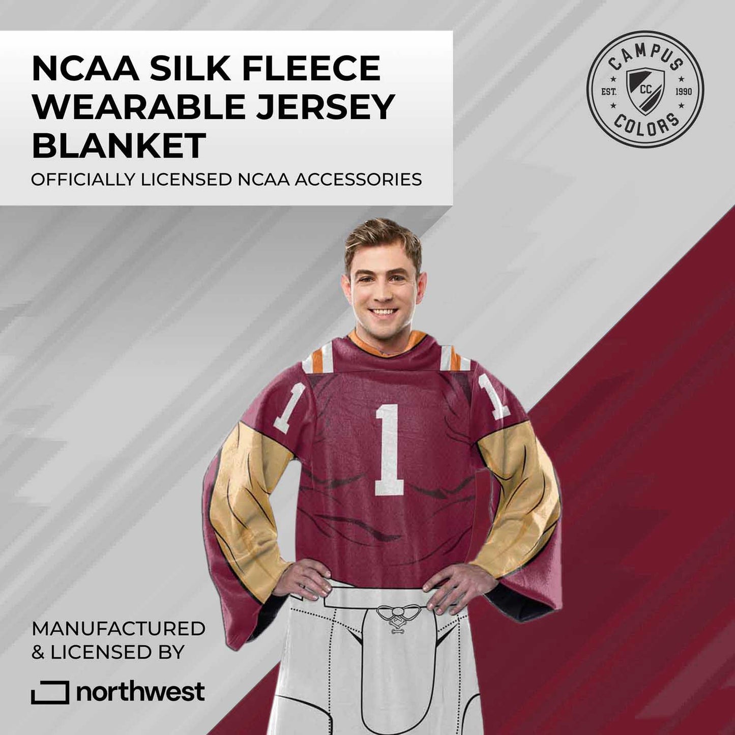 Virginia Tech Hokies NCAA Team Wearable Blanket with Sleeves - Maroon