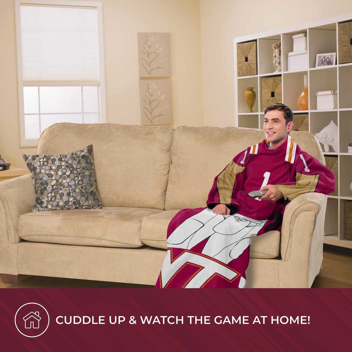 Virginia Tech Hokies NCAA Team Wearable Blanket with Sleeves - Maroon