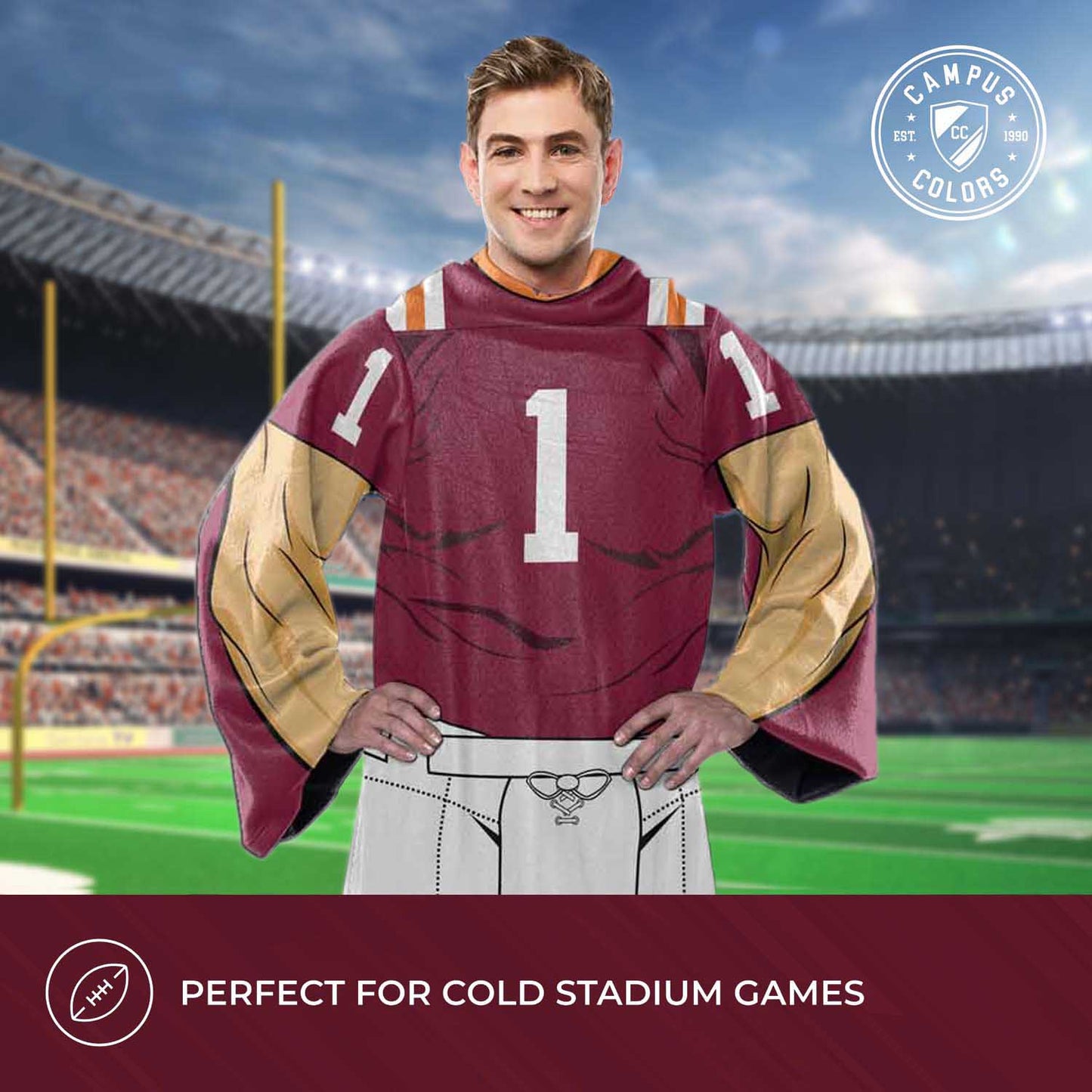 Virginia Tech Hokies NCAA Team Wearable Blanket with Sleeves - Maroon