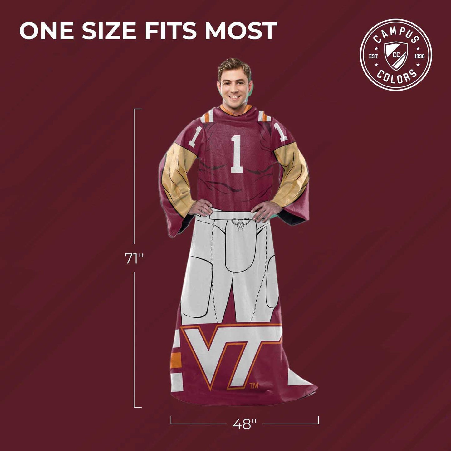 Virginia Tech Hokies NCAA Team Wearable Blanket with Sleeves - Maroon