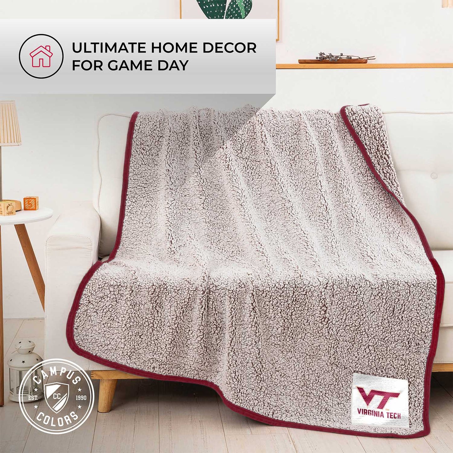 Virginia Tech Hokies NCAA Silk Sherpa College Throw Blanket - Maroon