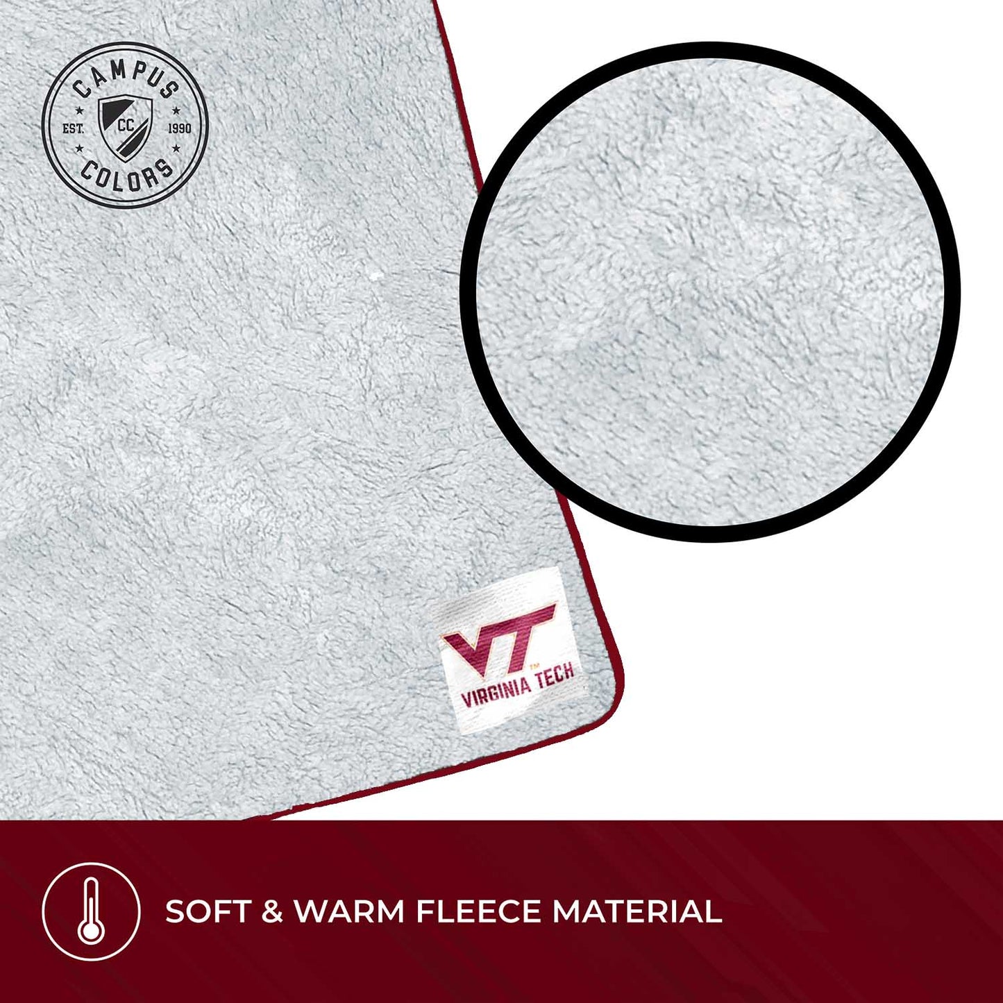 Virginia Tech Hokies NCAA Silk Sherpa College Throw Blanket - Maroon