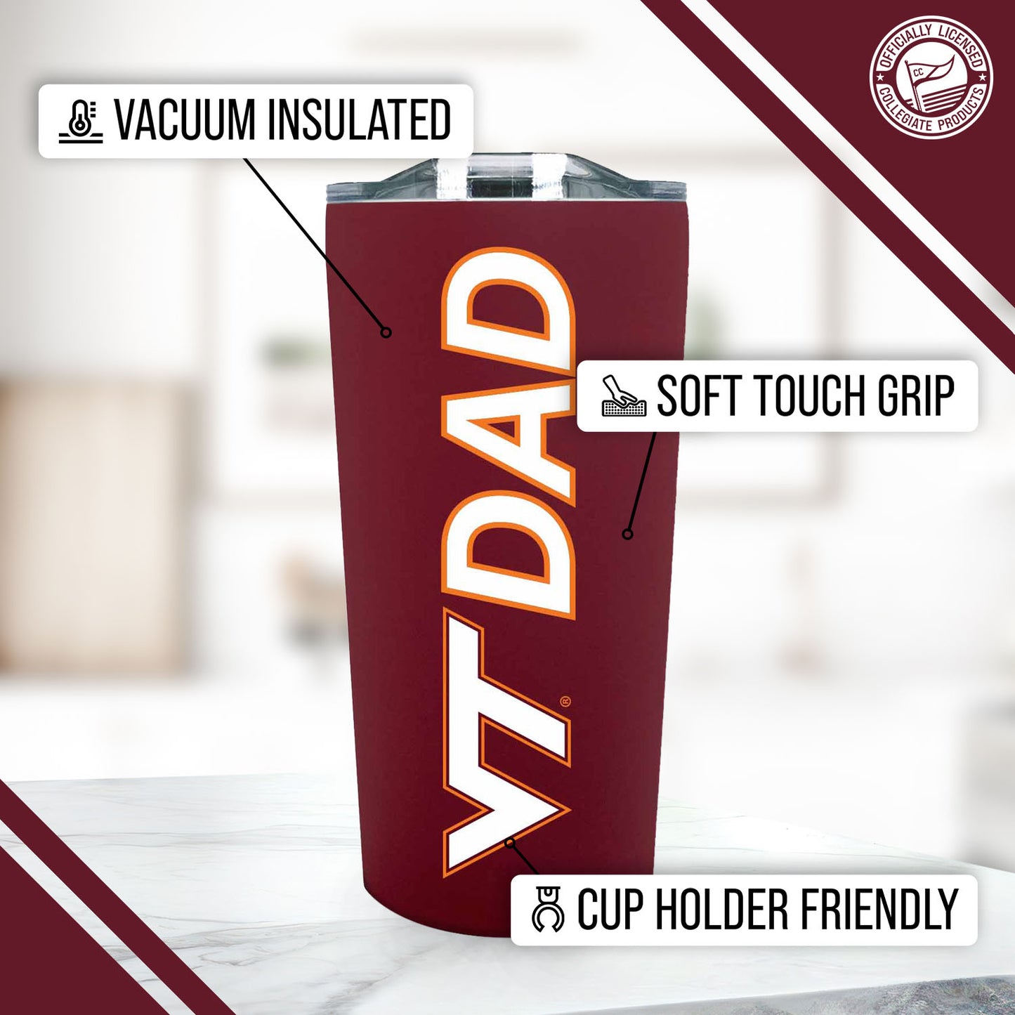 Virginia Tech Hokies NCAA Stainless Steel Travel Tumbler for Dad - Maroon