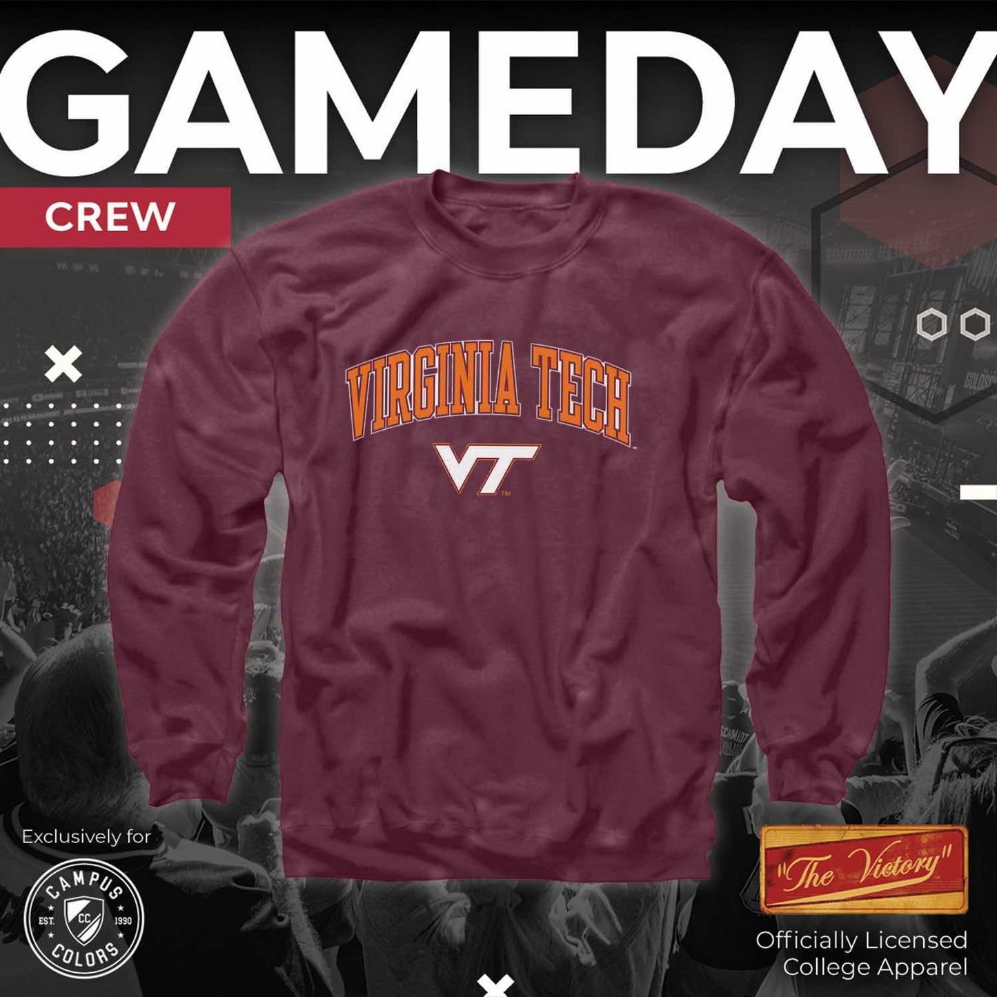 Virginia Tech Hokies Adult Arch & Logo Soft Style Gameday Crewneck Sweatshirt - Maroon
