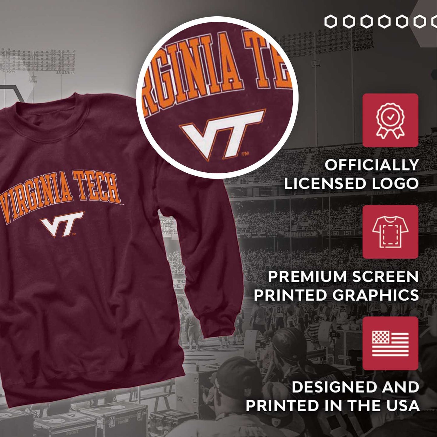 Virginia Tech Hokies Adult Arch & Logo Soft Style Gameday Crewneck Sweatshirt - Maroon