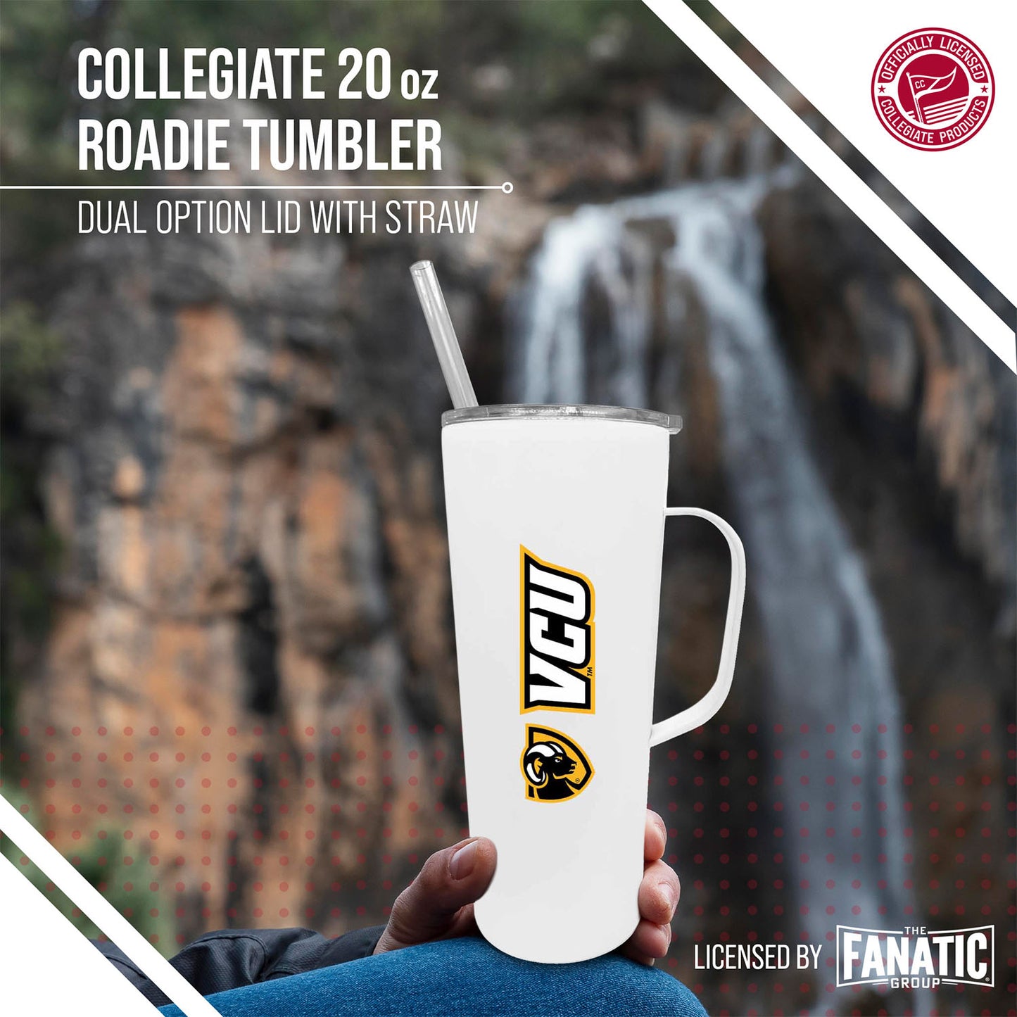 VCU Rams NCAA Stainless Steel 20oz Roadie With Handle & Dual Option Lid With Straw - White