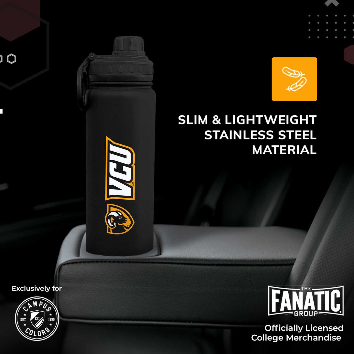 VCU Rams NCAA Stainless Steel Water Bottle - Black