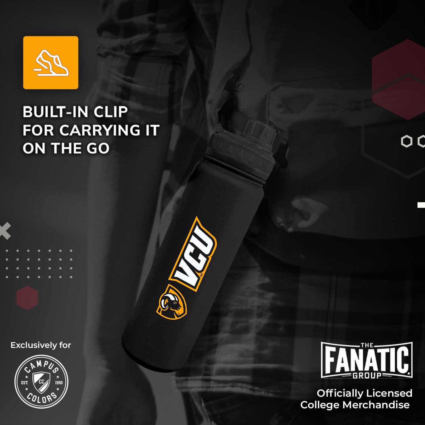 VCU Rams NCAA Stainless Steel Water Bottle - Black