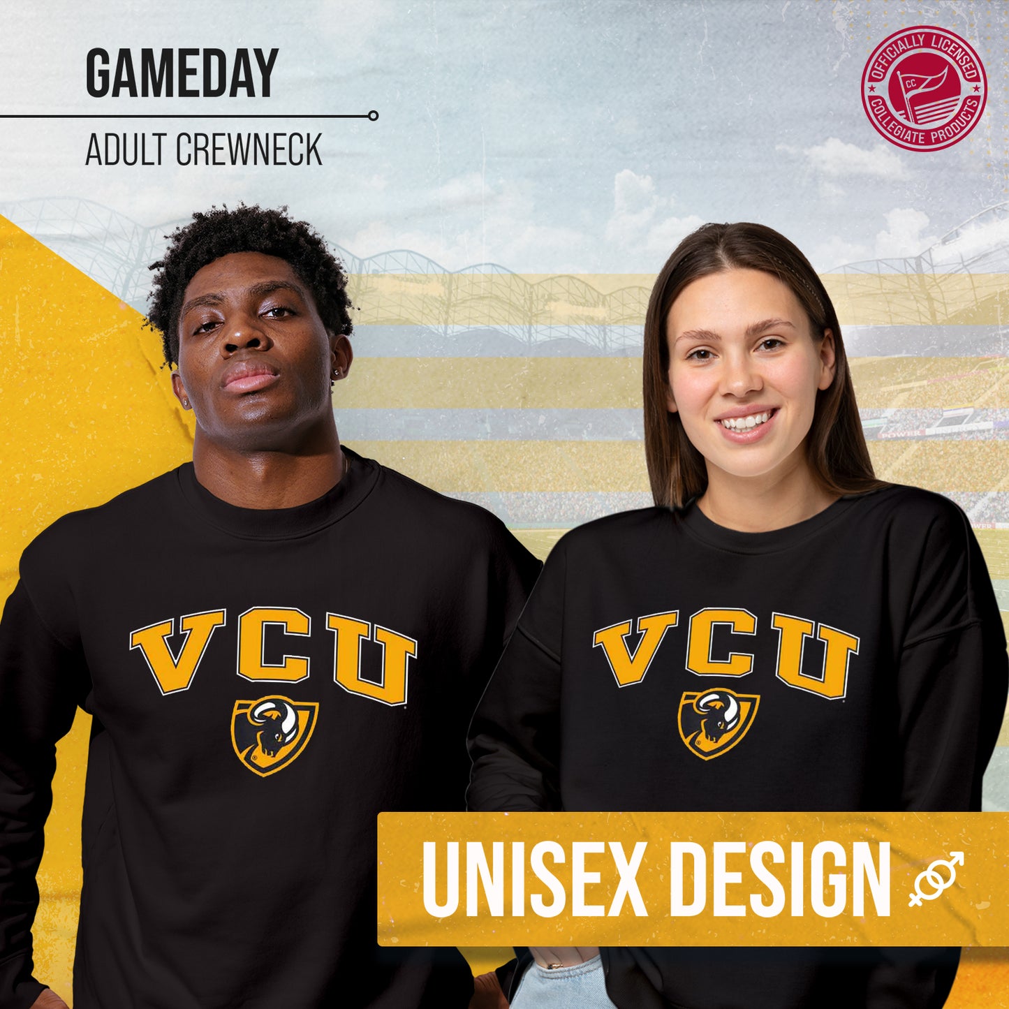 VCU Rams Adult Arch & Logo Soft Style Gameday Crewneck Sweatshirt - Black