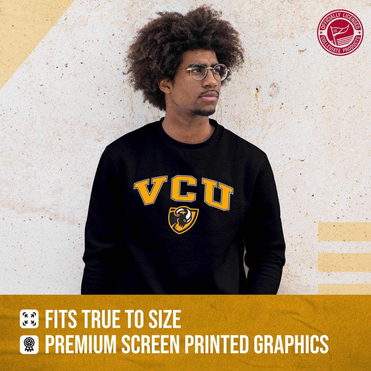 VCU Rams Adult Arch & Logo Soft Style Gameday Crewneck Sweatshirt - Black