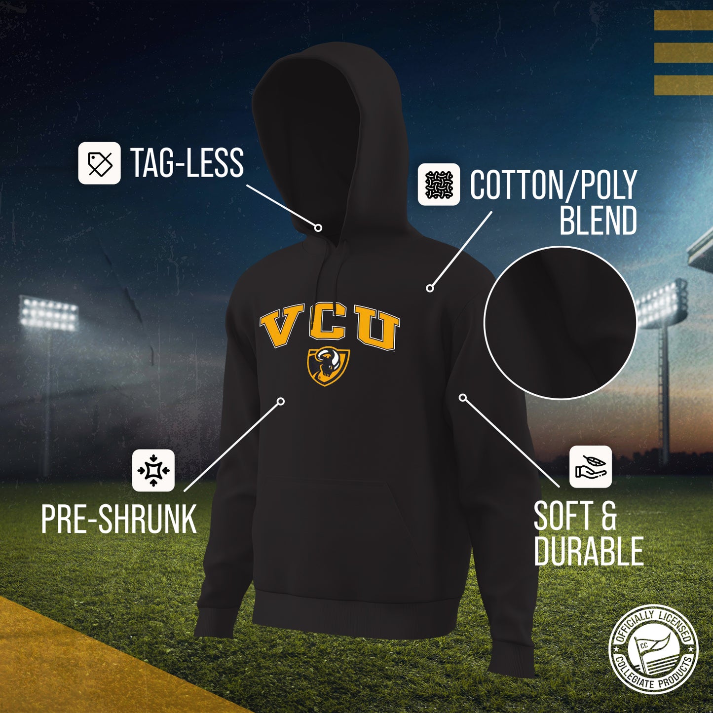 VCU Rams Adult Arch & Logo Soft Style Gameday Hooded Sweatshirt - Black