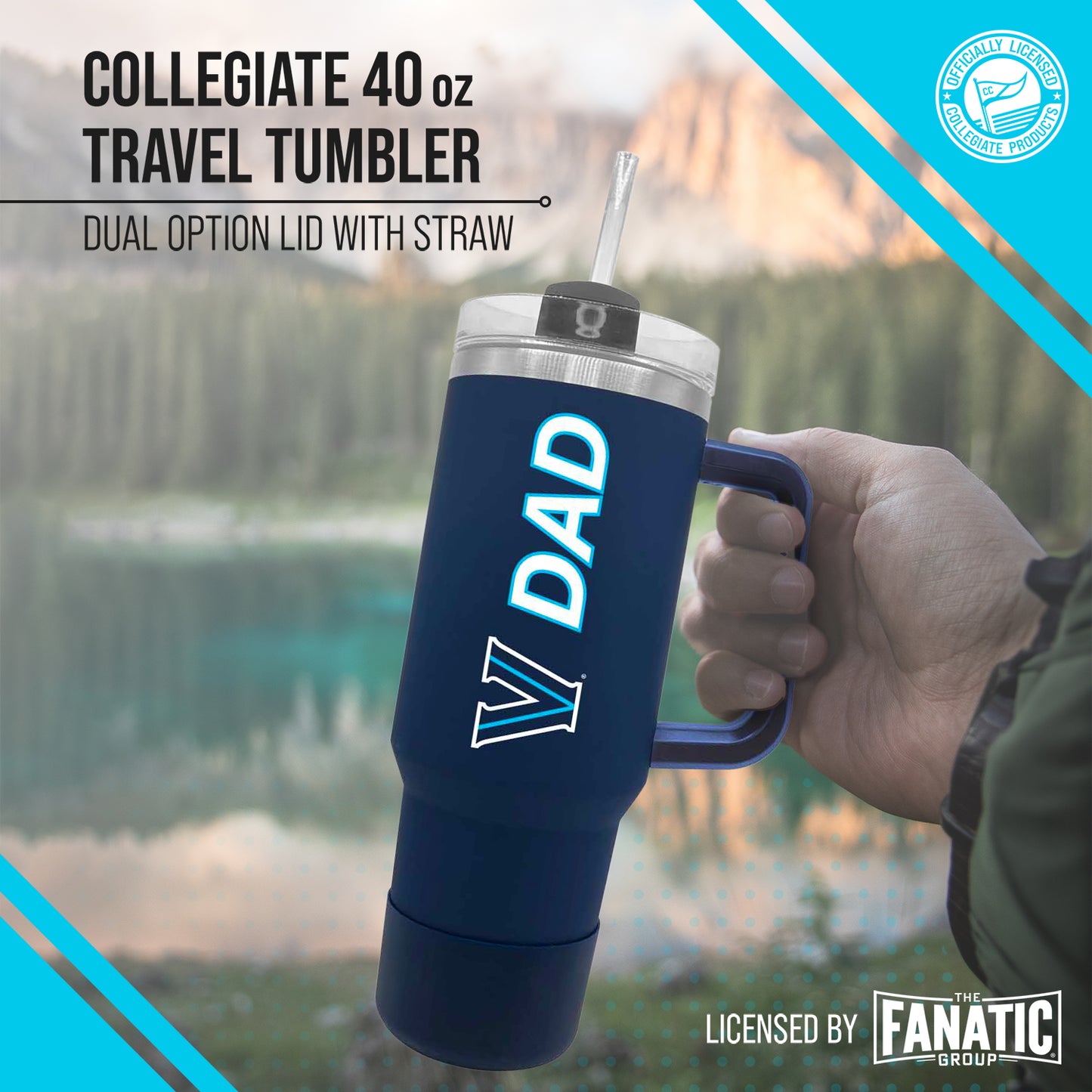 Villanova Wildcats Collegiate 40oz Stainless Steel Travel Tumbler with Handle for Dad - Navy