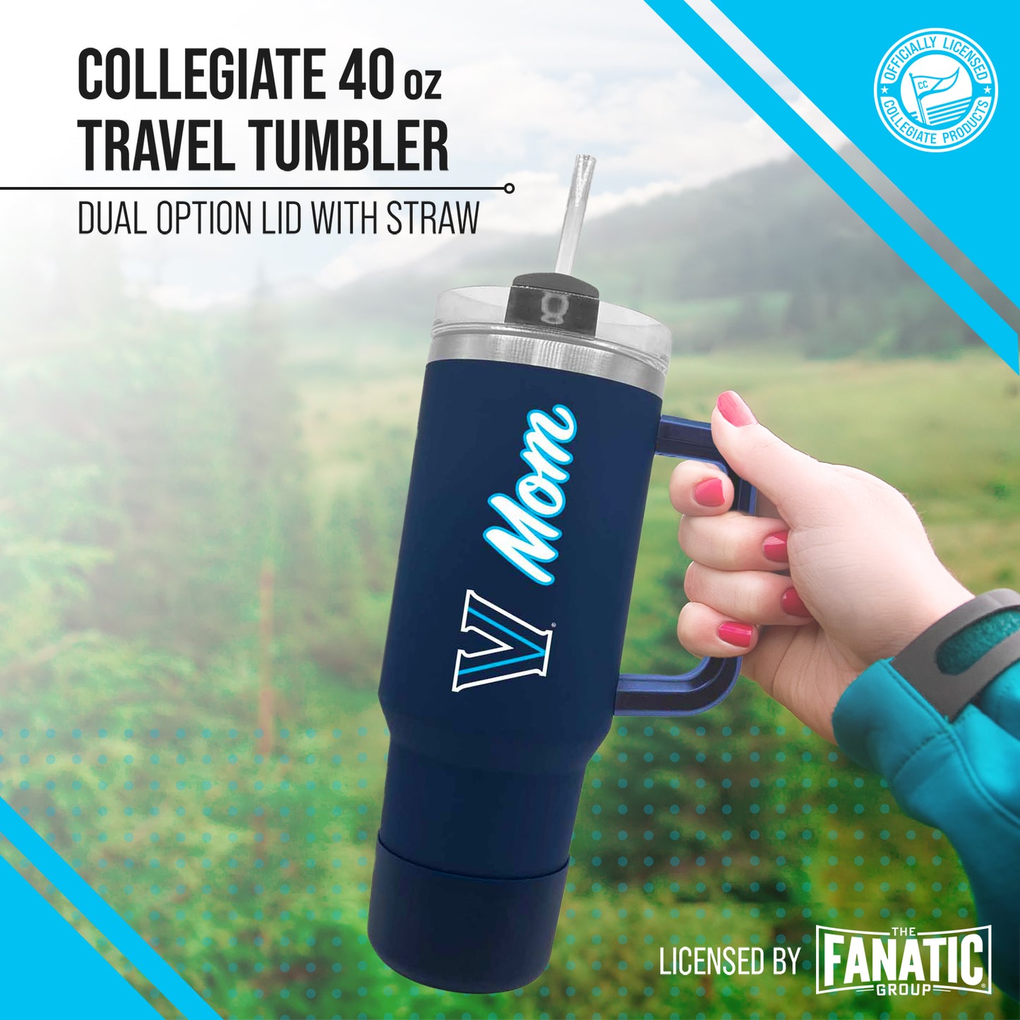 Villanova Wildcats Collegiate 40oz Stainless Steel Travel Tumbler with Handle for Mom - Navy