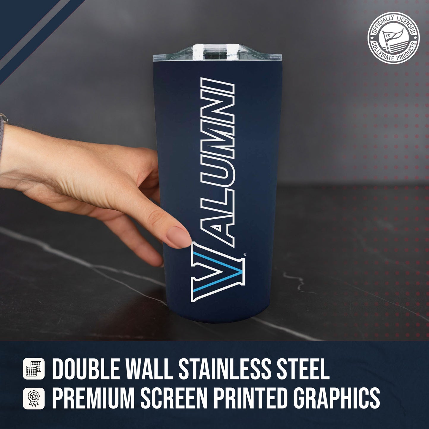Villanova Wildcats Collegiate Stainless Steel Travel Tumbler for Alumni - Navy