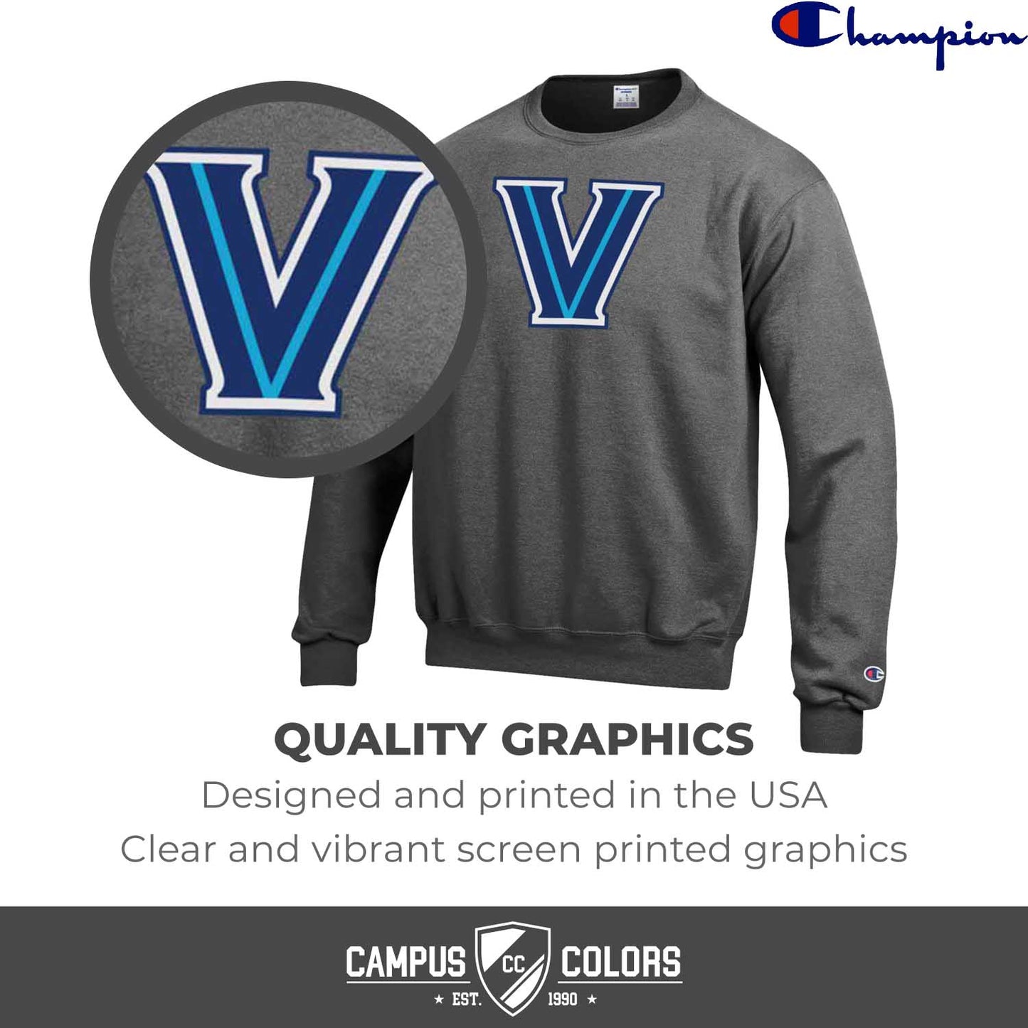 Villanova Wildcats Adult Mascot Fleece Crewneck - Charcoal