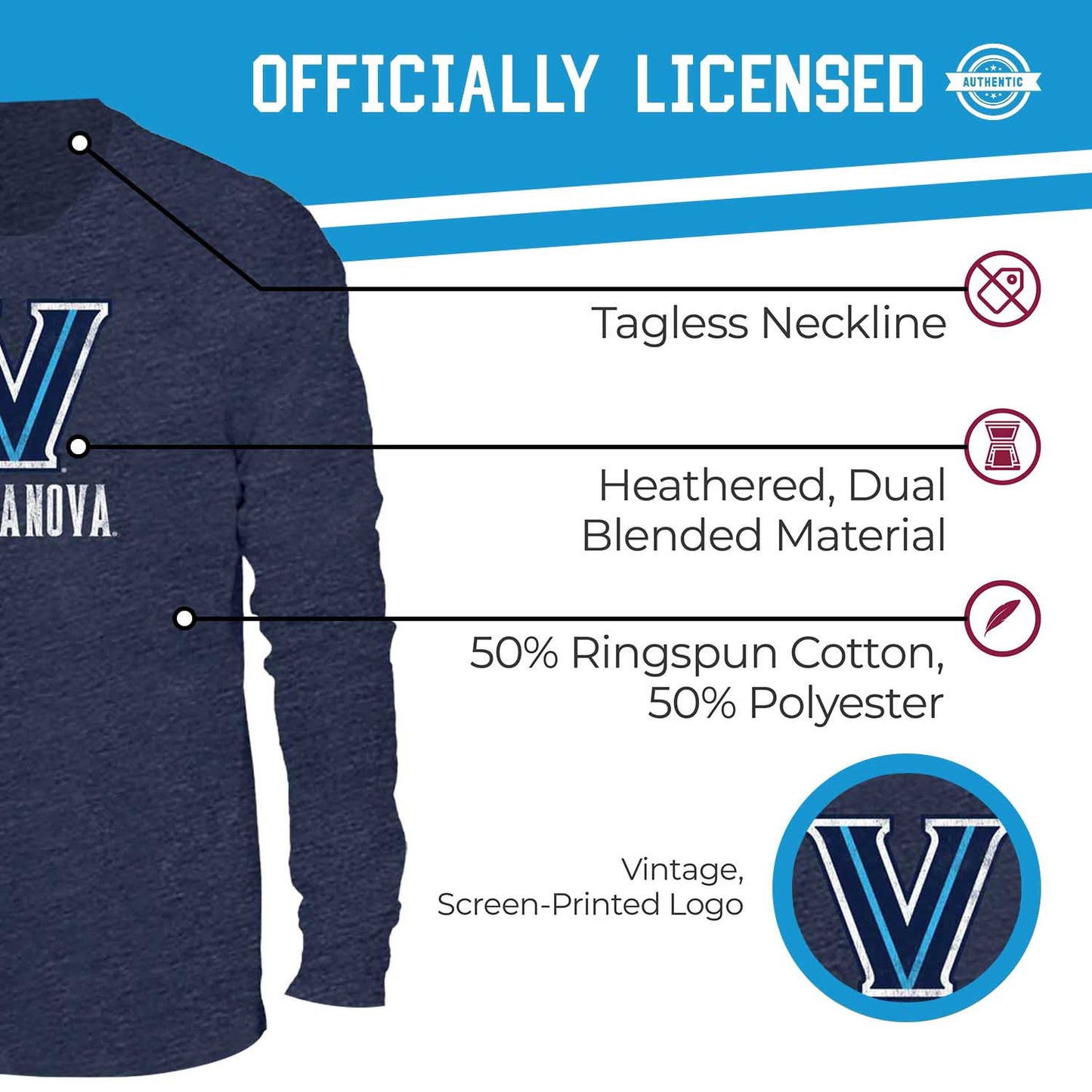 Villanova Wildcats NCAA MVP Adult Long-Sleeve Shirt - Navy