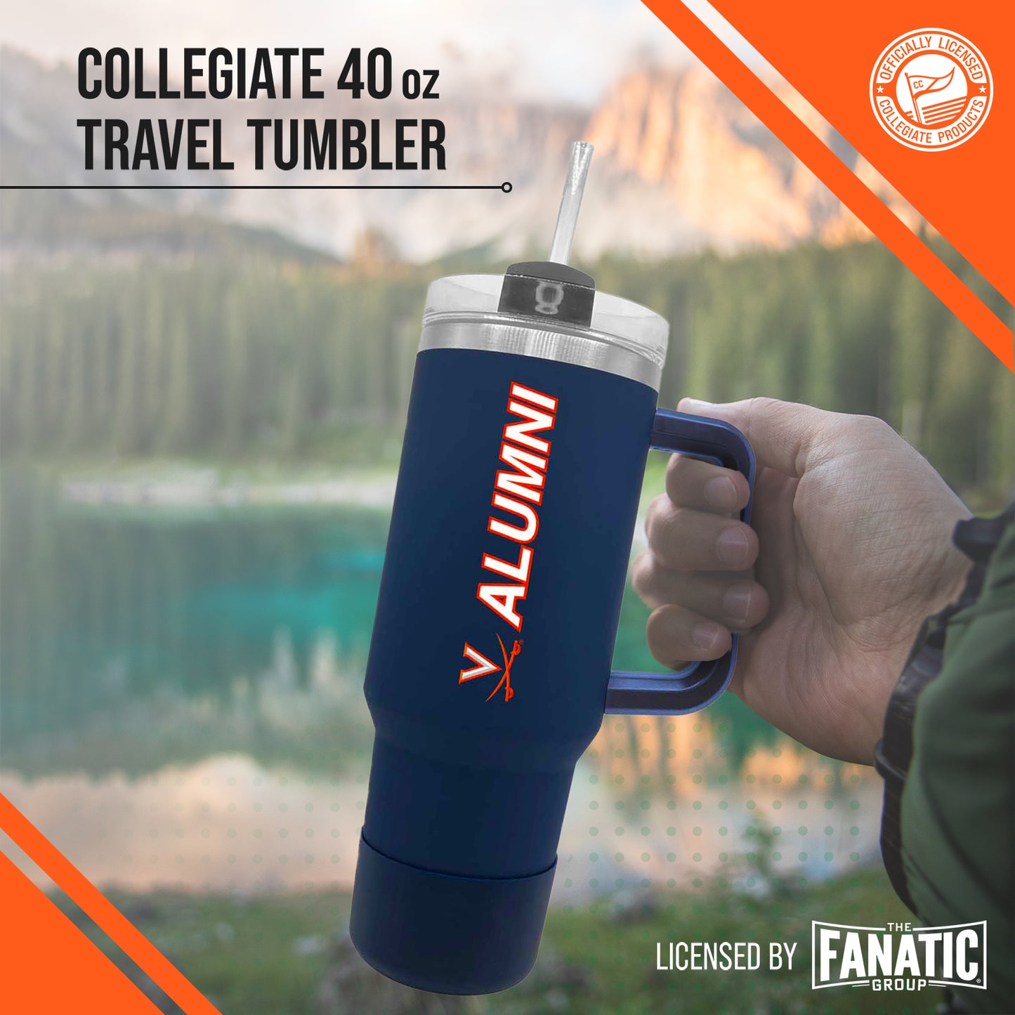 Virginia Cavaliers Collegiate 40oz Stainless Steel Travel Tumbler with Handle for Alumni - Navy