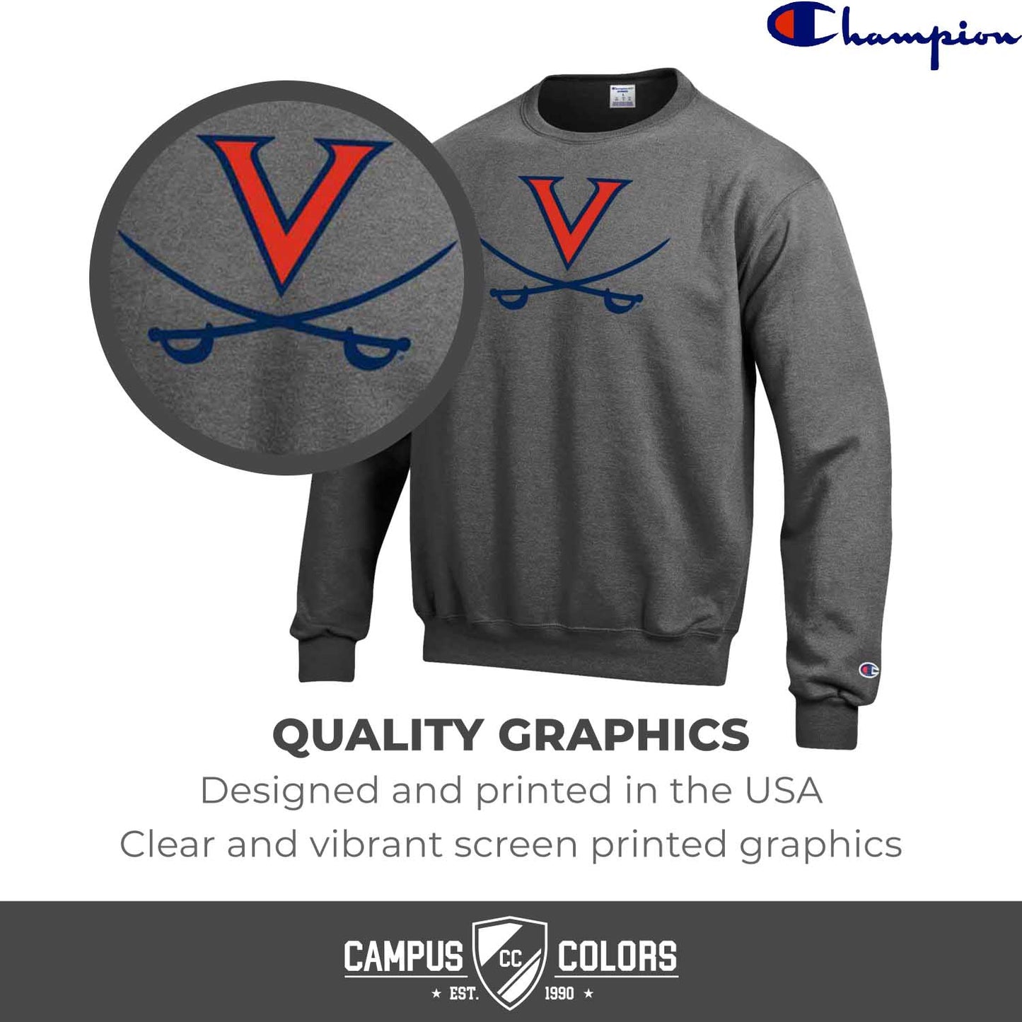 Virginia Cavaliers Adult Mascot Fleece Crewneck - Charcoal