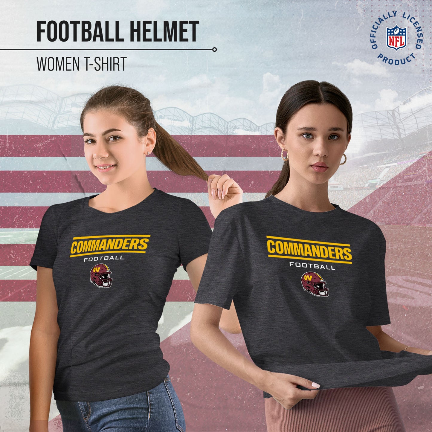 Washington Commanders Women's NFL Football Helmet Short Sleeve Tagless T-Shirt - Charcoal