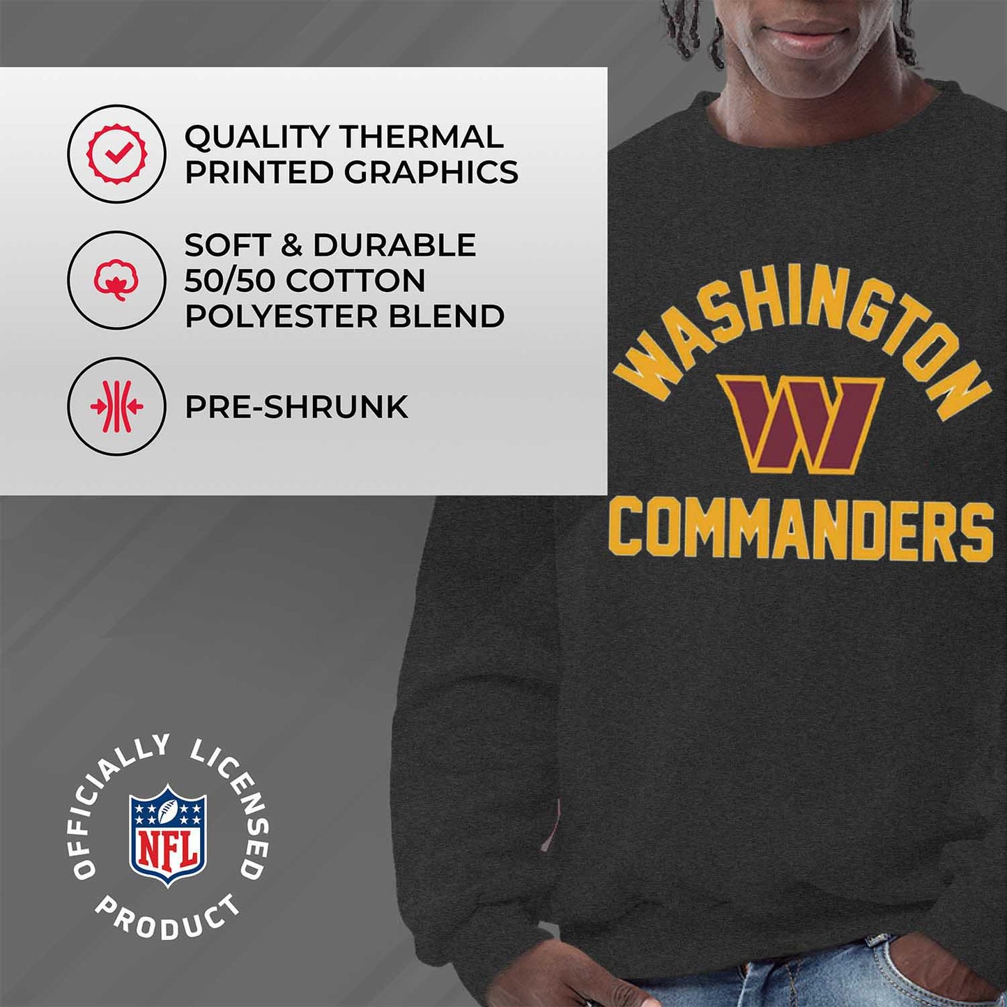 Washington Commanders NFL Adult Gameday Football Crewneck Sweatshirt - Charcoal