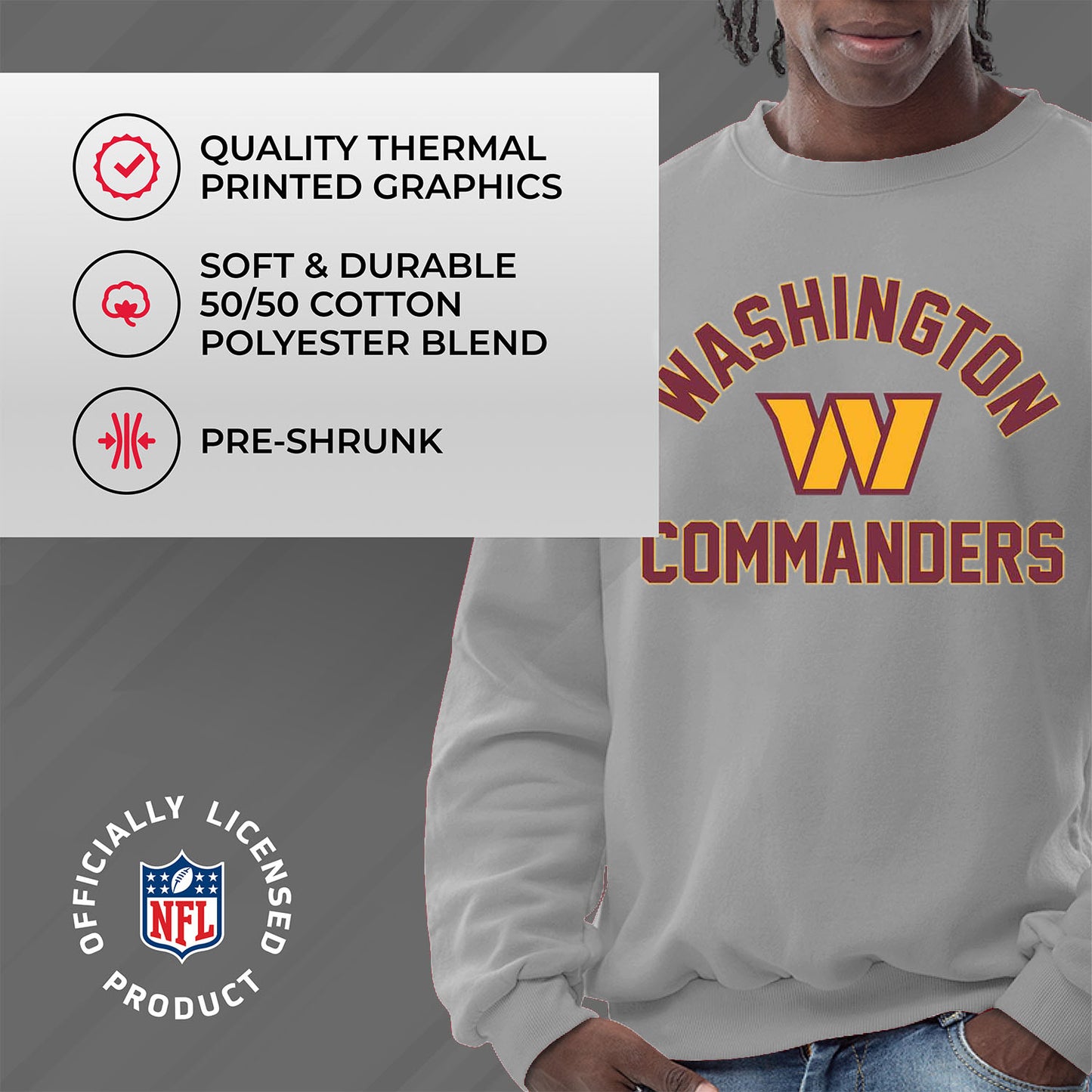Washington Commanders NFL Adult Gameday Football Crewneck Sweatshirt - Gray