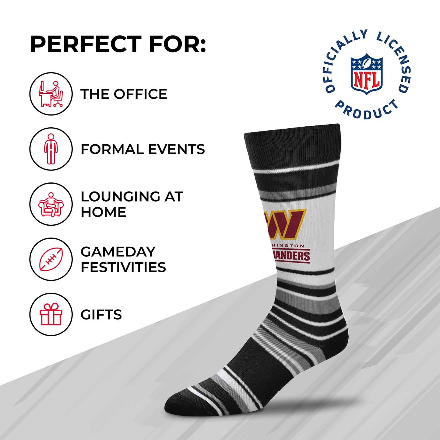 Washington Commanders NFL Adult Striped Dress Socks - Black