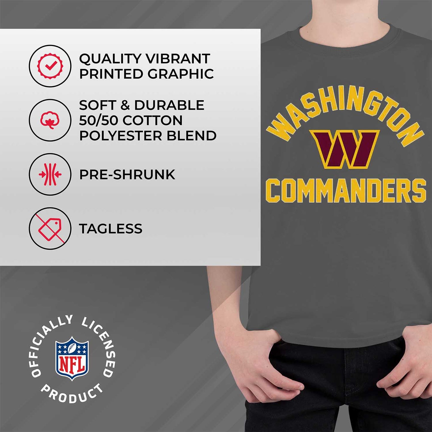 Washington Commanders NFL Youth Gameday Football T-Shirt - Charcoal