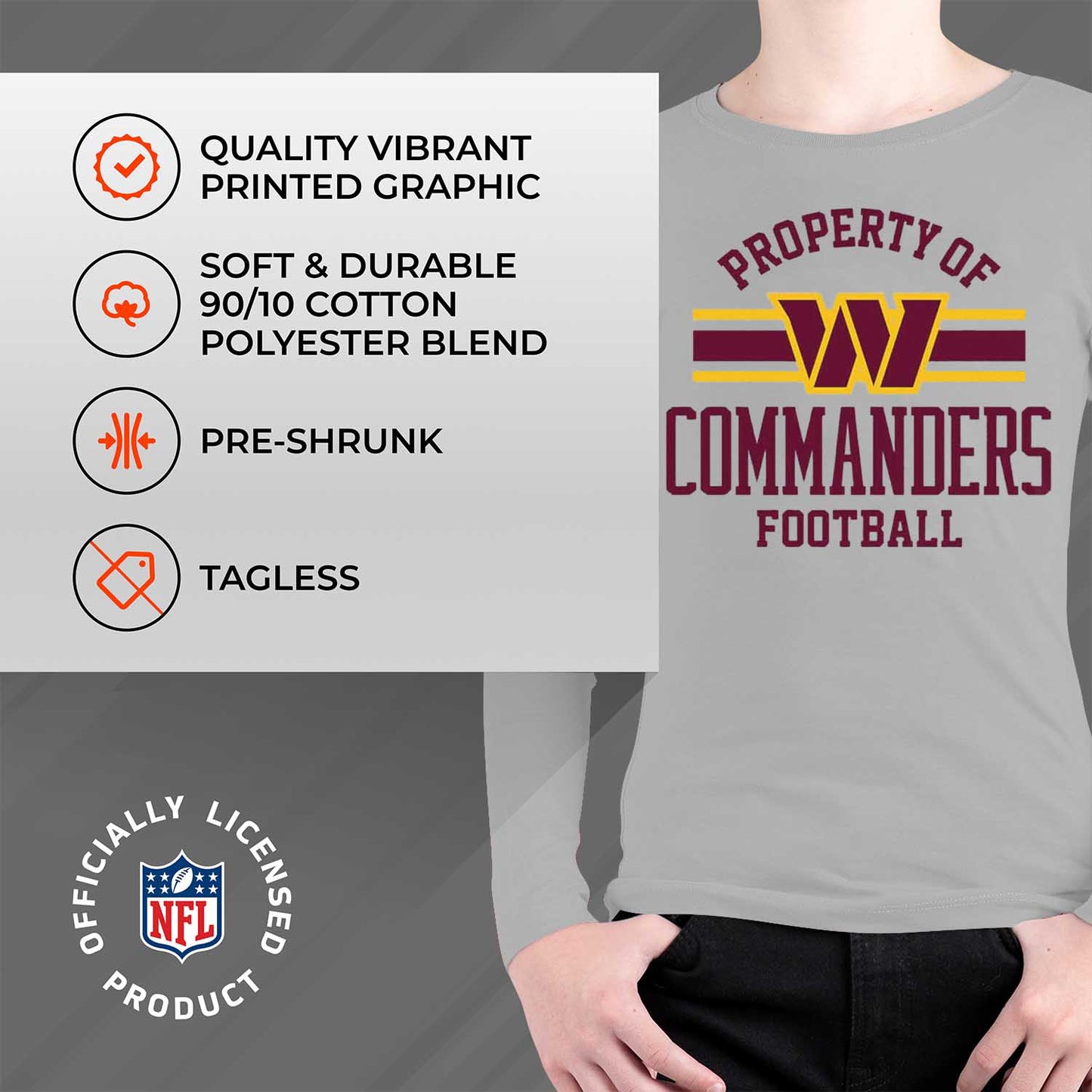 Washington Commanders NFL Youth Property Of Long Sleeve Lightweight T Shirt - Sport Gray