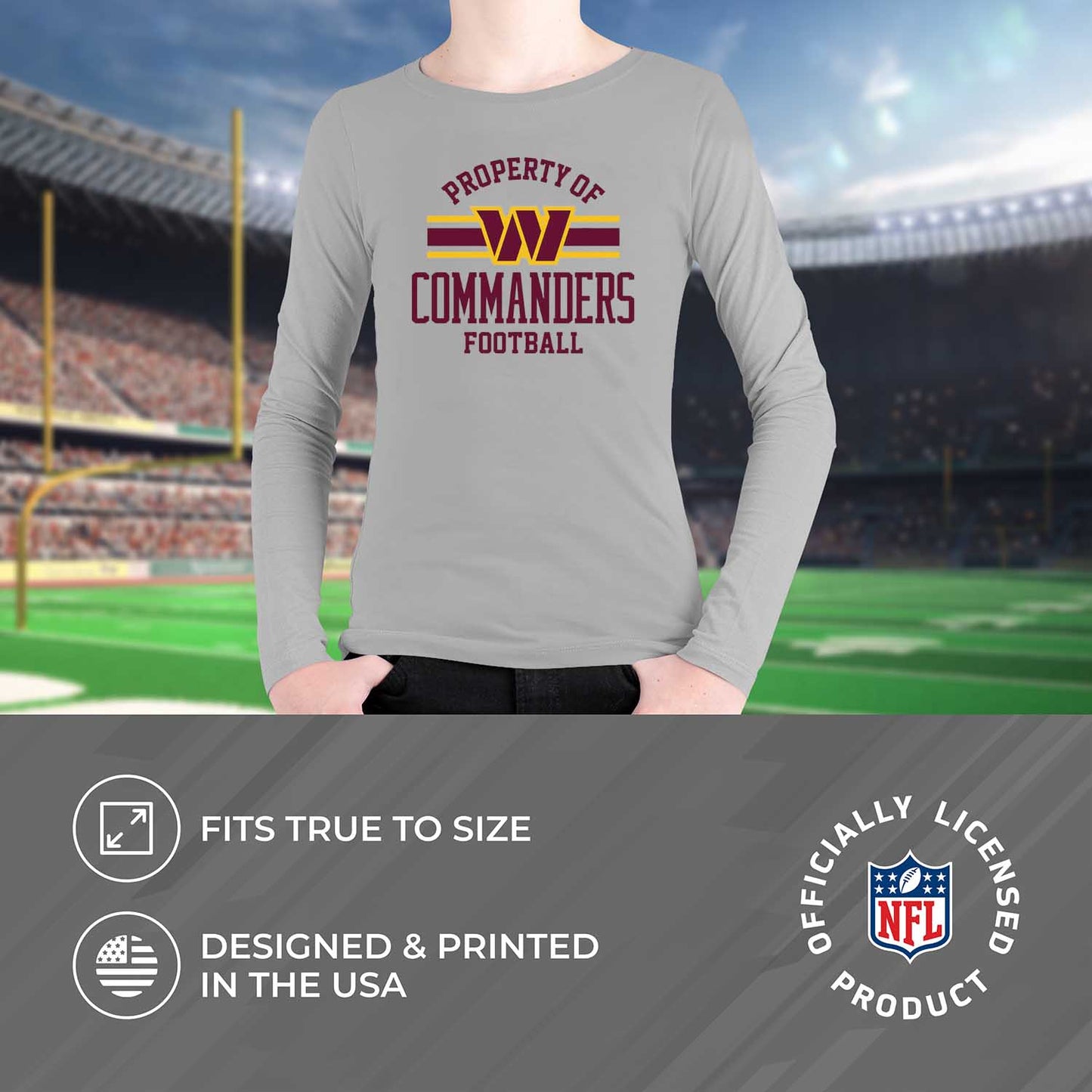 Washington Commanders NFL Youth Property Of Long Sleeve Lightweight T Shirt - Sport Gray