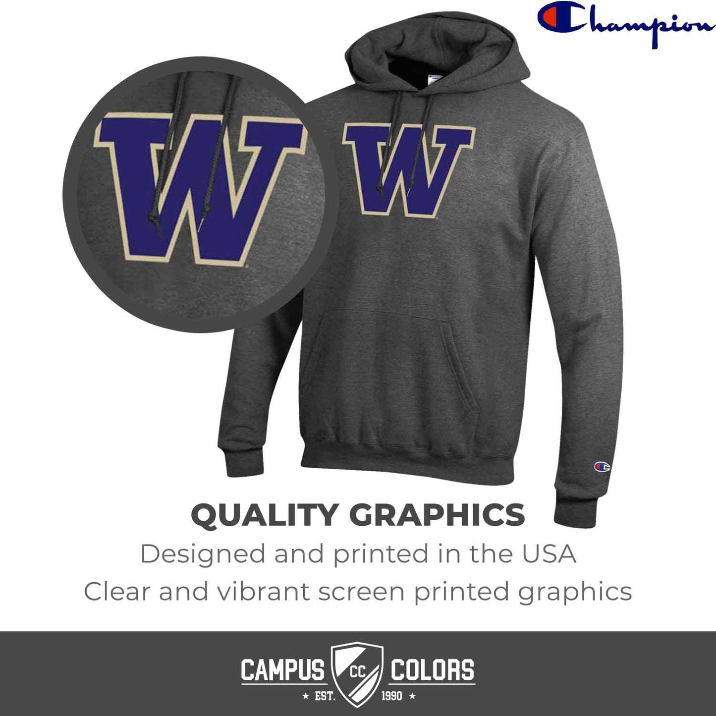 Washington Huskies Adult Mascot Fleece Hooded Sweatshirt - Charcoal