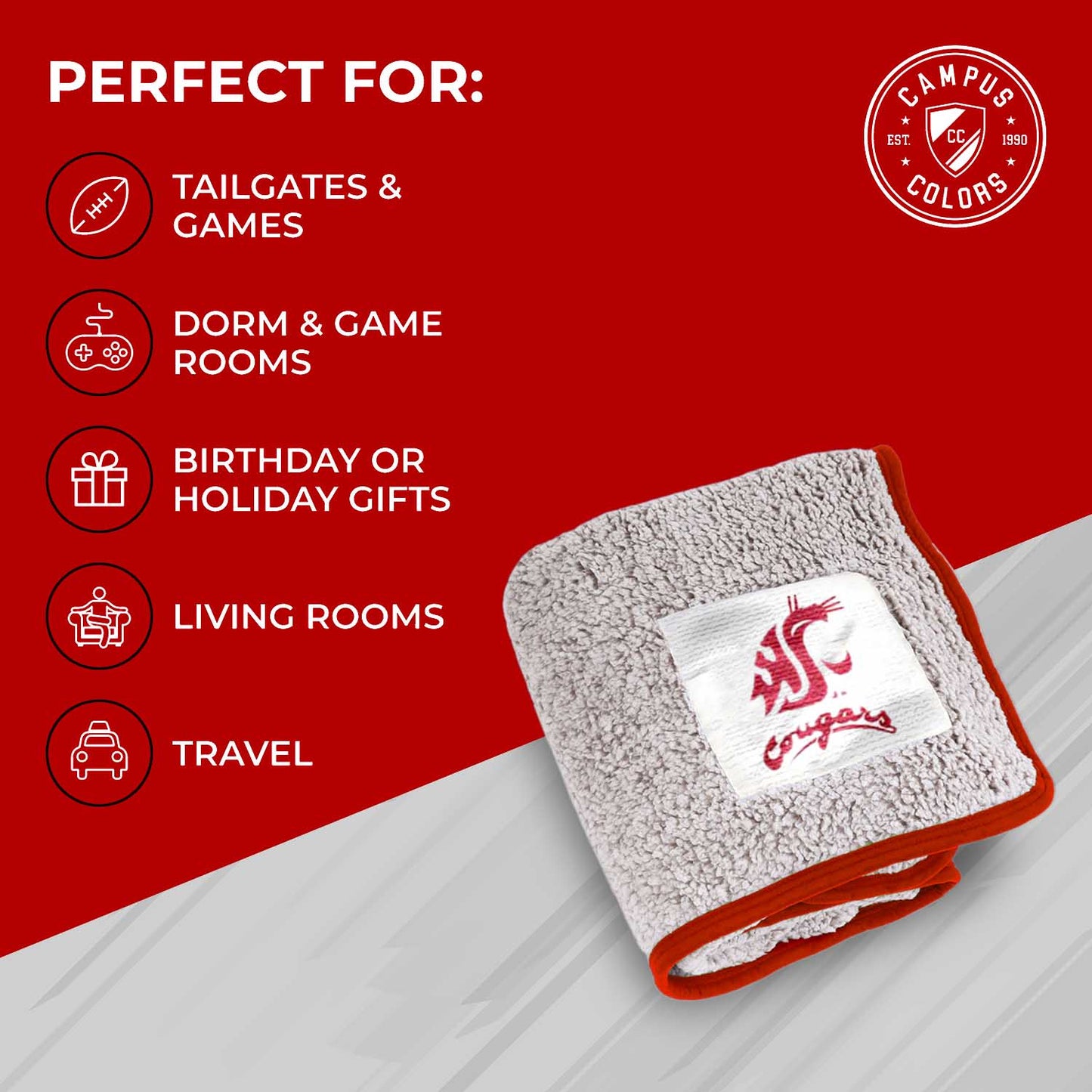 Washington State Cougars NCAA Silk Sherpa College Throw Blanket - Maroon