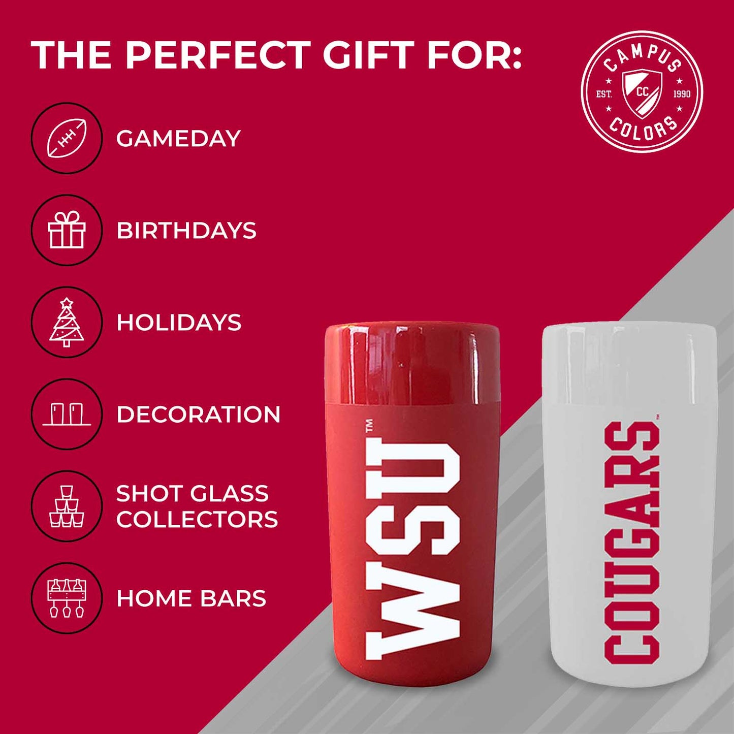 Washington State Cougars College and University 2-Pack Shot Glasses - Team Color